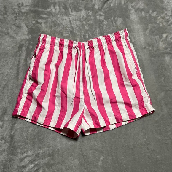 H&M Pink and White Striped Swim Trunks Swimsuit Shorts Beach Summer Small S - Picture 1 of 6